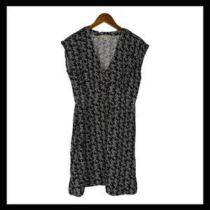 LOFT Black Floral Button-Front Dress